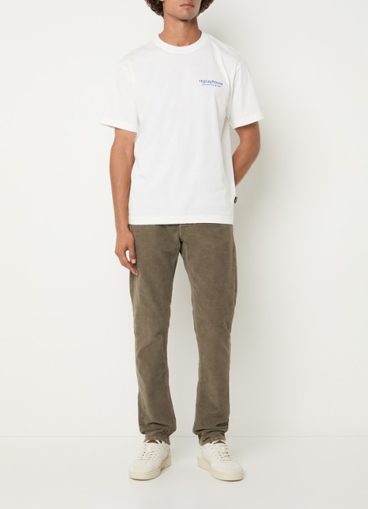 Replay Grover straight fit chino van corduroy - voorkant 5 khaki