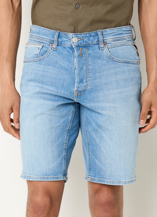 Replay Grover straight fit korte broek van denim met lichte wassing
