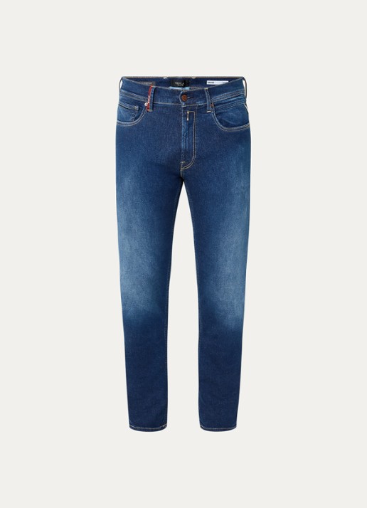 Replay Grover straight leg jeans met gekleurde wassing - voorkant 3 donkerblauw