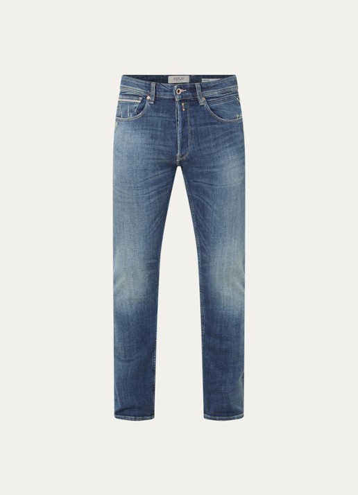 Replay Grover straight leg jeans met medium wassing - voorkant 4 indigo
