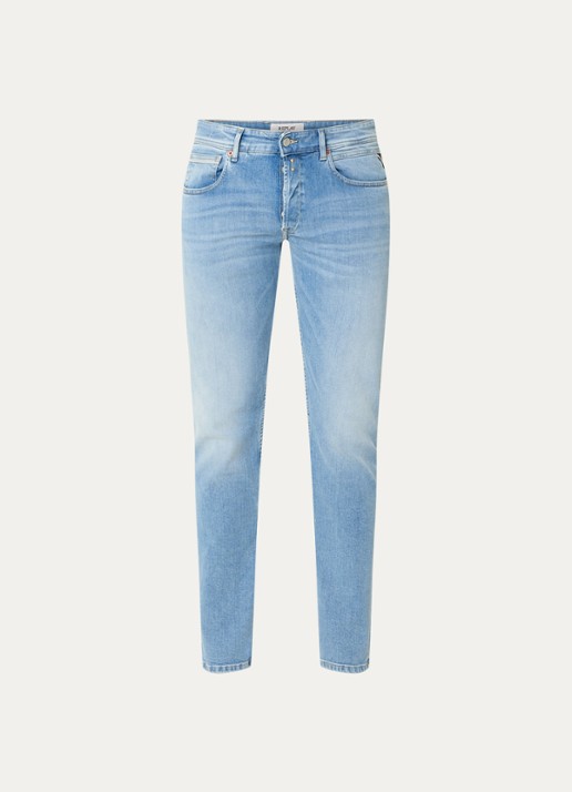 Replay Grover straight leg jeans met medium wassing - voorkant 4 indigo