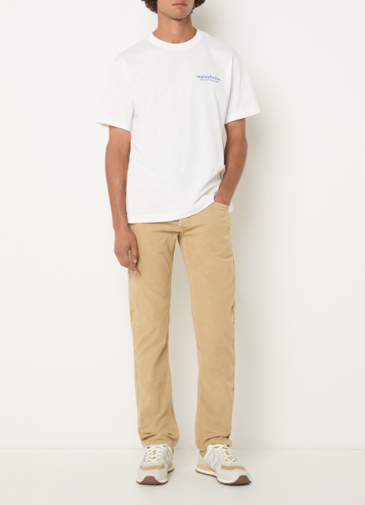 Replay Straight fit broek van corduroy met steekzakken - voorkant 5 beige