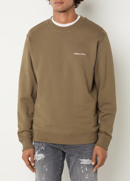 Replay Sweater met logo - detail 4 mosgroen