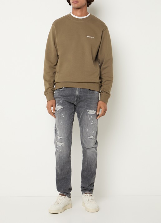 Replay Sweater met logo - voorkant 2 mosgroen