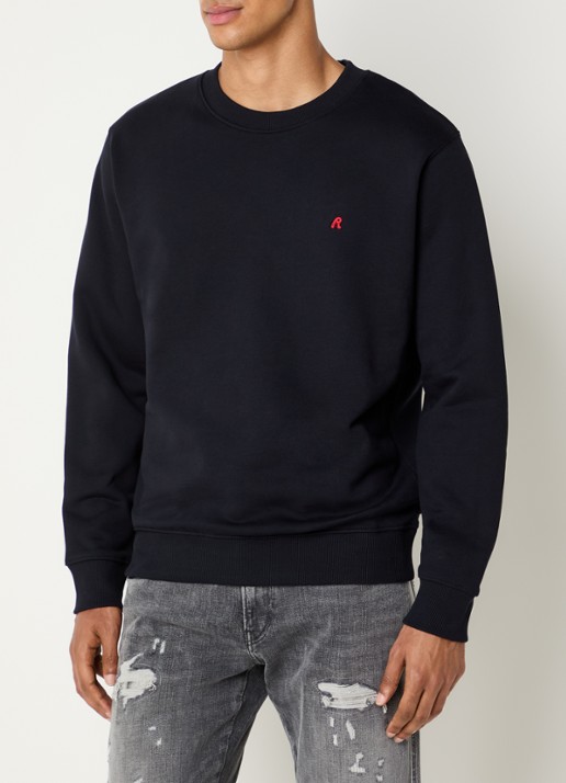 Replay Sweater met logoborduring - detail 2 donkerblauw