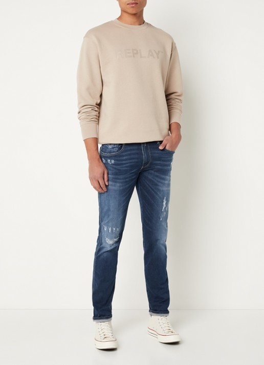 Replay Sweater van biologisch katoen met logoprint - voorkant 4 beige