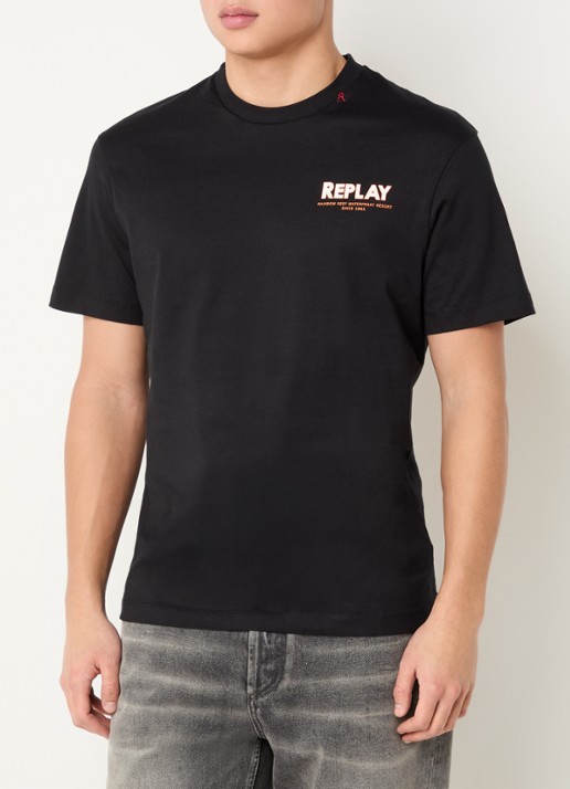 Replay T-shirt met backprint en logo - achterkant zwart