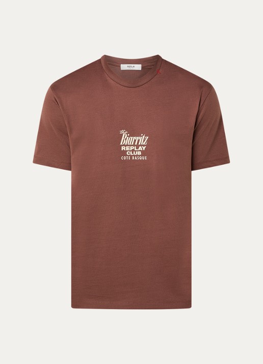 Replay T-shirt met backprint en logo - voorkant 3 hazelnootbruin