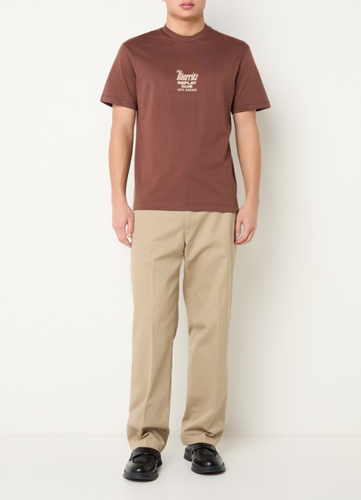 Replay T-shirt met backprint en logo - voorkant 4 hazelnootbruin