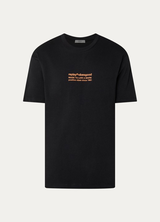 Replay T-shirt met front- en backprint - voorkant 2 zwart