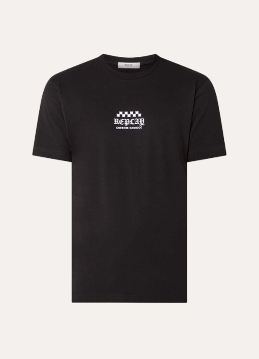 Replay T-shirt met logo- en backprint - voorkant 2 zwart