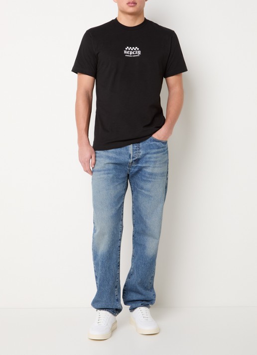 Replay T-shirt met logo- en backprint - voorkant 3 zwart