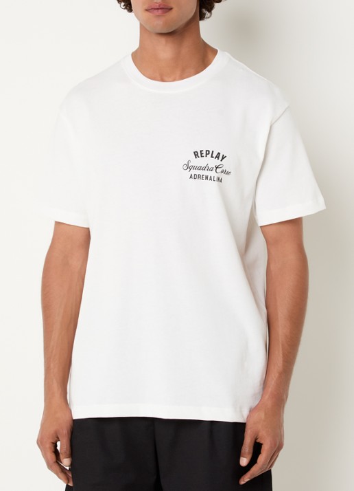 Replay T-shirt met logo- en backprint - achterkant 3 gebroken wit