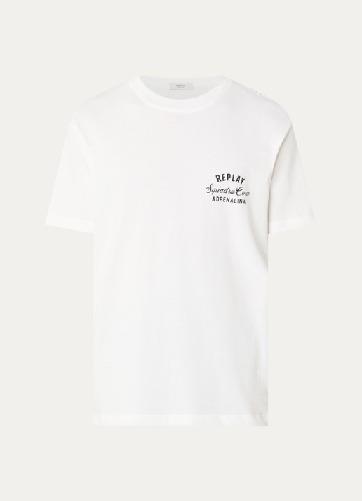 Replay T-shirt met logo- en backprint - voorkant gebroken wit