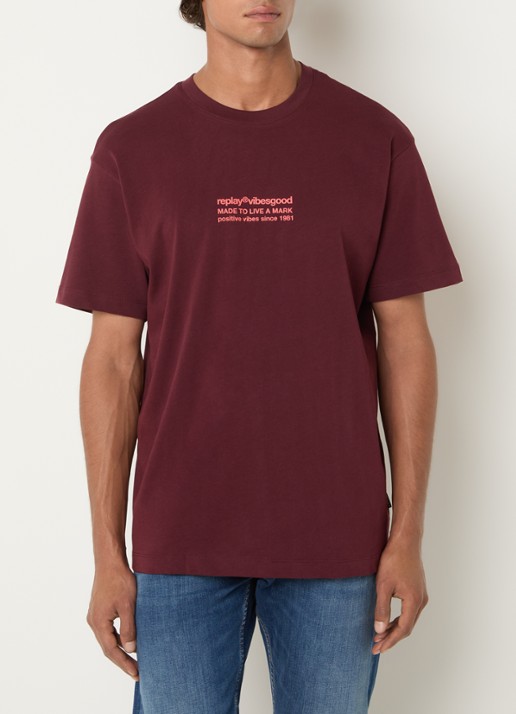Replay T-shirt met logo- en backprint - achterkant 6 bordeauxrood