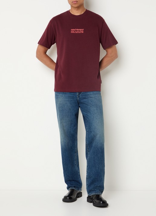 Replay T-shirt met logo- en backprint - voorkant 3 bordeauxrood
