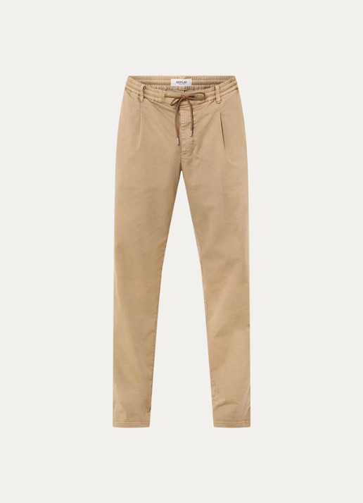 Replay Tapered fit chino met trekkoord en steekzakken - voorkant 4 camel