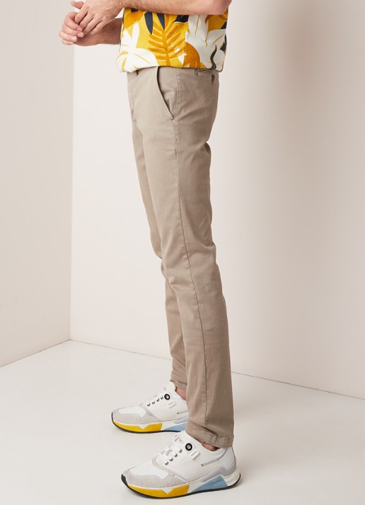 Replay Zeumar Hyperflex slim fit chino met stretch  - detail 4 zand