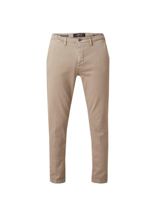 Replay Zeumar Hyperflex slim fit chino met stretch  - voorkant 2 zand