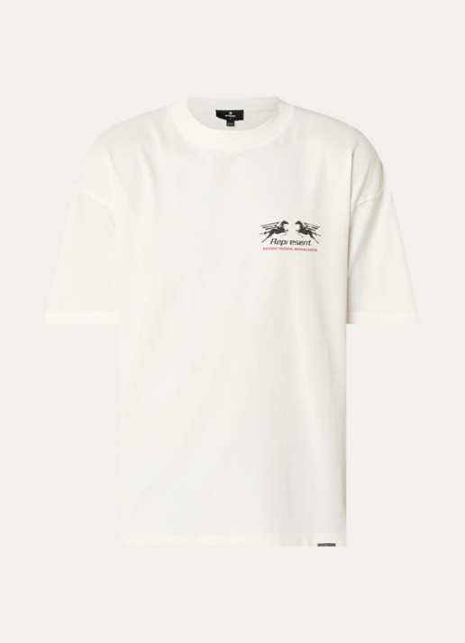 Represent 24 Hour service T-shirt met logo- en backprint - voorkant beige