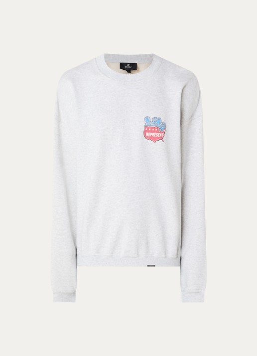 Represent Beach Boys sweater met logo- en backprint - voorkant grijsmele
