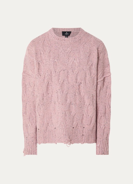 Represent Distress kabelgebreide trui met ronde hals - voorkant 3 roze