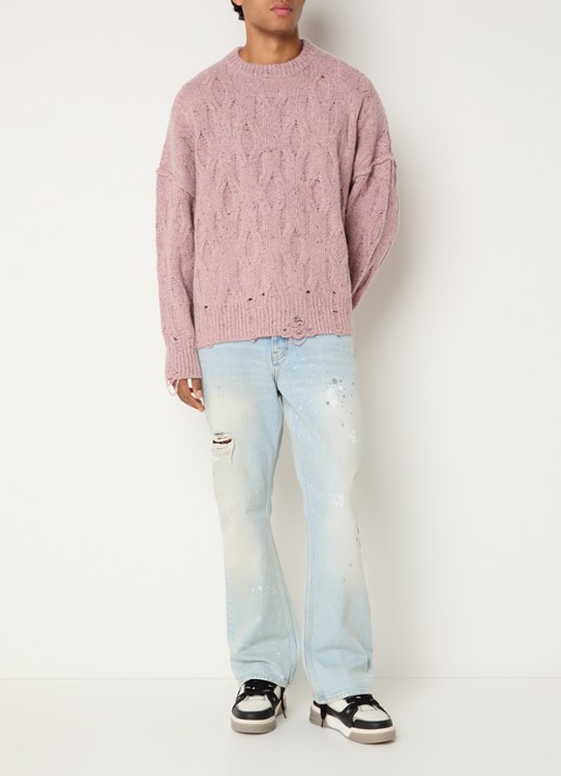 Represent Distress kabelgebreide trui met ronde hals - voorkant 4 roze