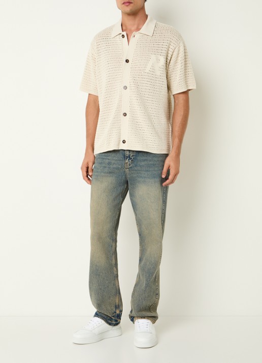 Represent Fijngebreide overshirt met logo - voorkant 2 gebroken wit