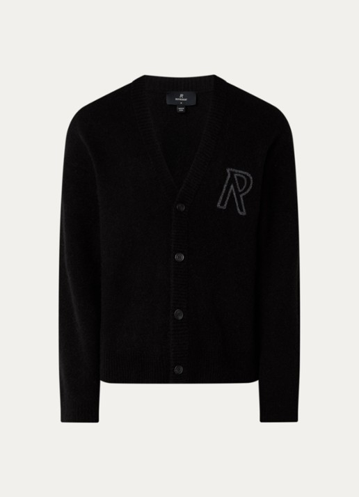 Represent Grofgebreid vest in wolblend met logo - voorkant 3 zwart