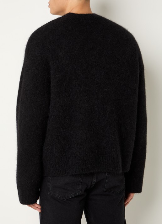 Represent Grofgebreide trui in alpaca wolblend met ingebreid logo - achterkant 4 zwart