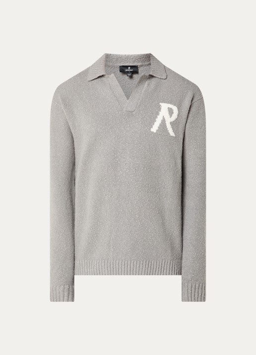 Represent Grofgebreide trui met logo en kraag - voorkant 2 grijs