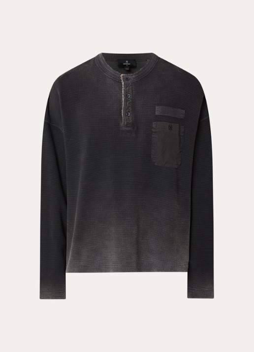 Represent Henley sweater met borstzak en verwassen afwerking - voorkant 3 donkergrijs