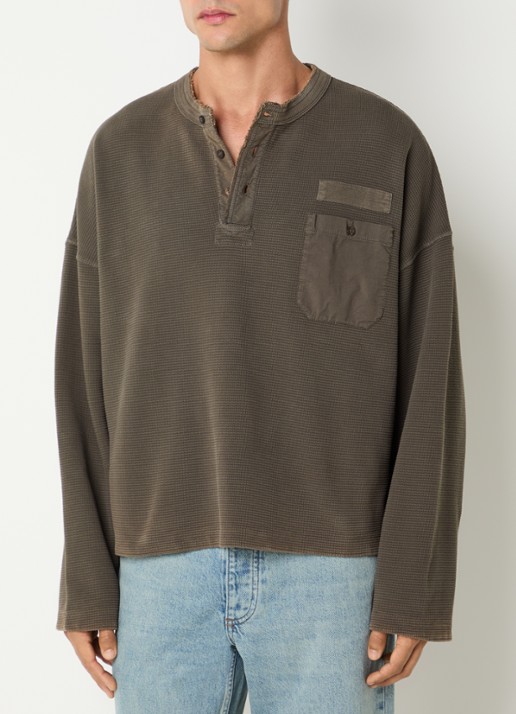 Represent Henley sweater met borstzak en verwassen afwerking