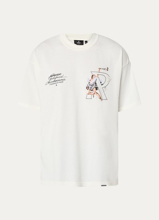 Represent Hermes T-shirt met logo- en backprint - voorkant 2 gebroken wit