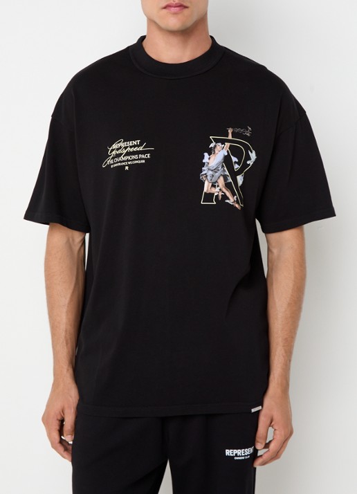 Represent Hermes T-shirt met logo- en backprint - achterkant 3 zwart