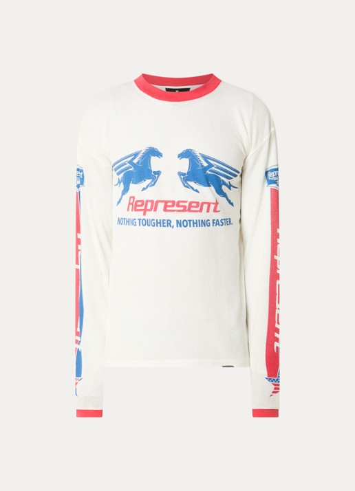 Represent Longsleeve T-shirt met logoprint - voorkant gebroken wit