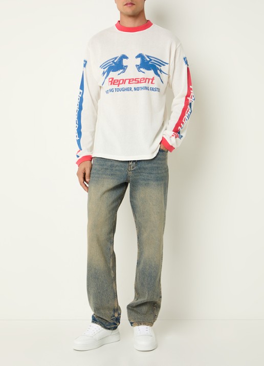 Represent Longsleeve T-shirt met logoprint - voorkant 2 gebroken wit