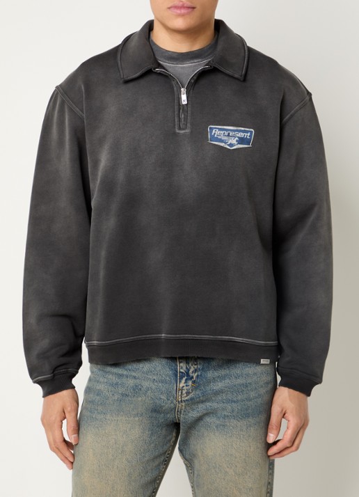 Represent Nothing Faster sweater met halve rits en logo- en backprint - achterkant 4 antraciet