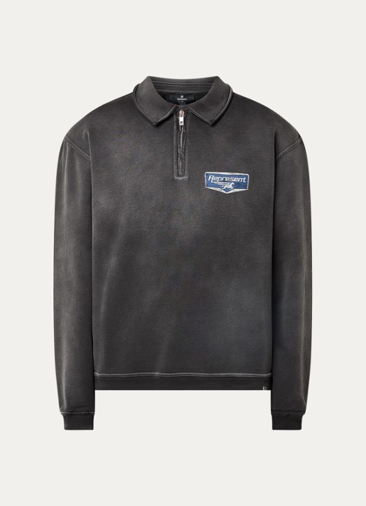 Represent Nothing Faster sweater met halve rits en logo- en backprint - voorkant 2 antraciet