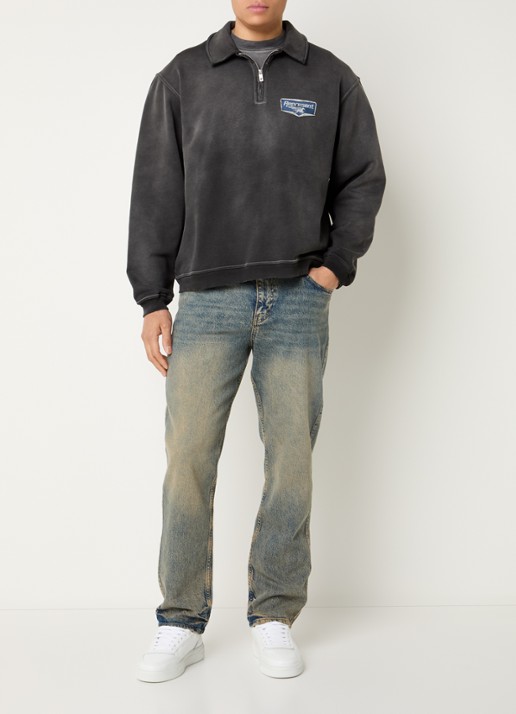 Represent Nothing Faster sweater met halve rits en logo- en backprint - voorkant 3 antraciet