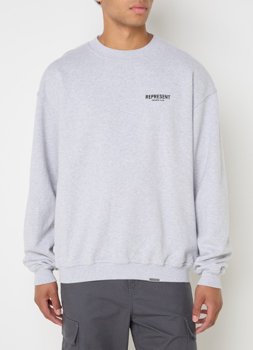 Represent Owners Club sweater met logo- en backprint - achterkant 2 grijsmele