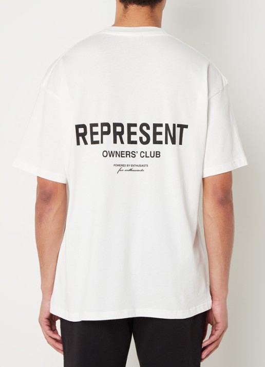 Represent Owners Club T-shirt met logo- en backprint - detail 3 gebroken wit