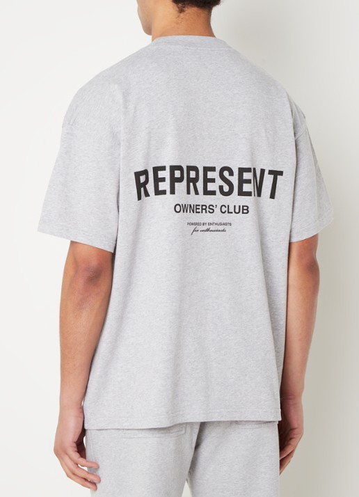 Represent Owners Club T-shirt met logo- en backprint - detail 2 grijsmele