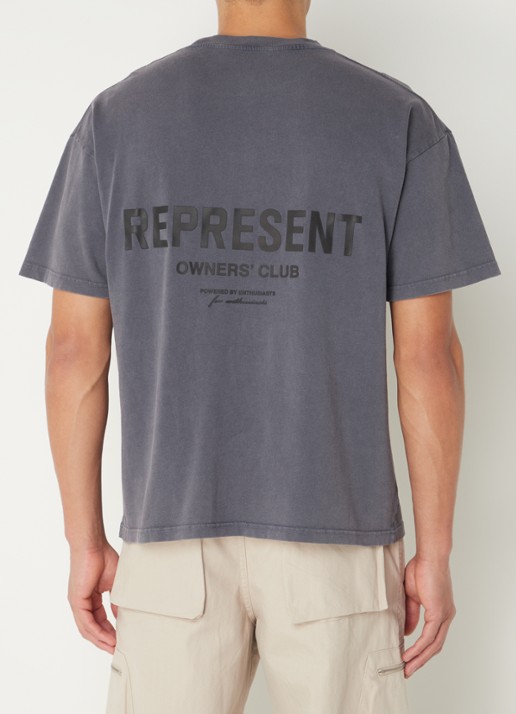 Represent Owners Club T-shirt met logo- en backprint - detail 2 antraciet