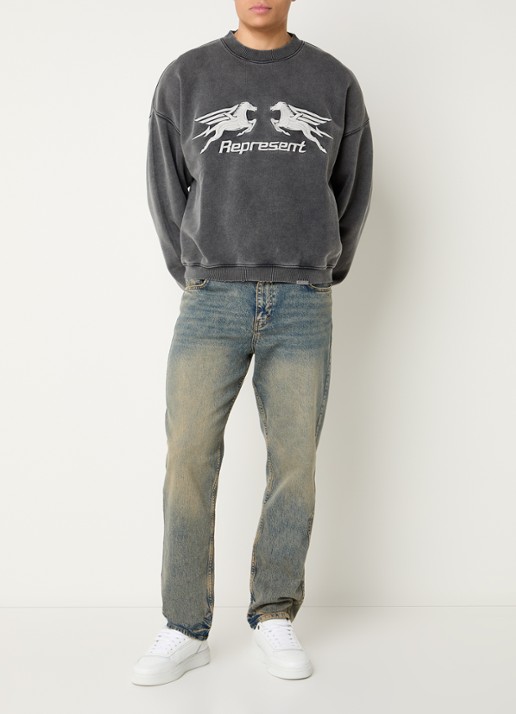Represent Pegasus sweater met logoborduring  - voorkant 2 antraciet