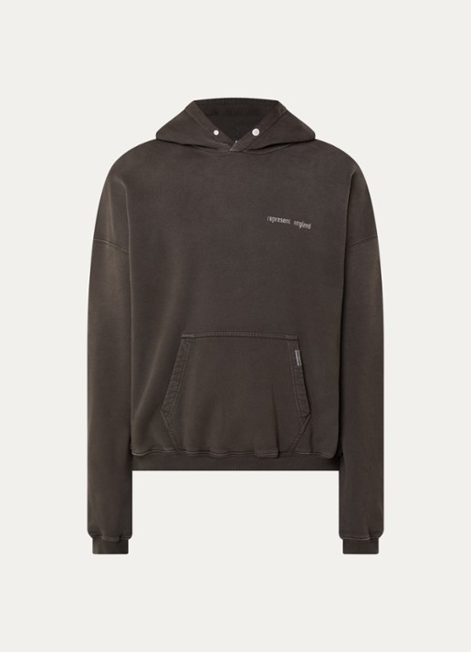 Represent Resent hoodie met logo- en backprint - voorkant donkerbruin
