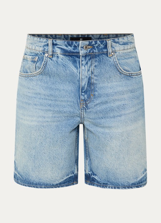 Represent Straight fit korte broek van denim met lichte wassing - voorkant indigo
