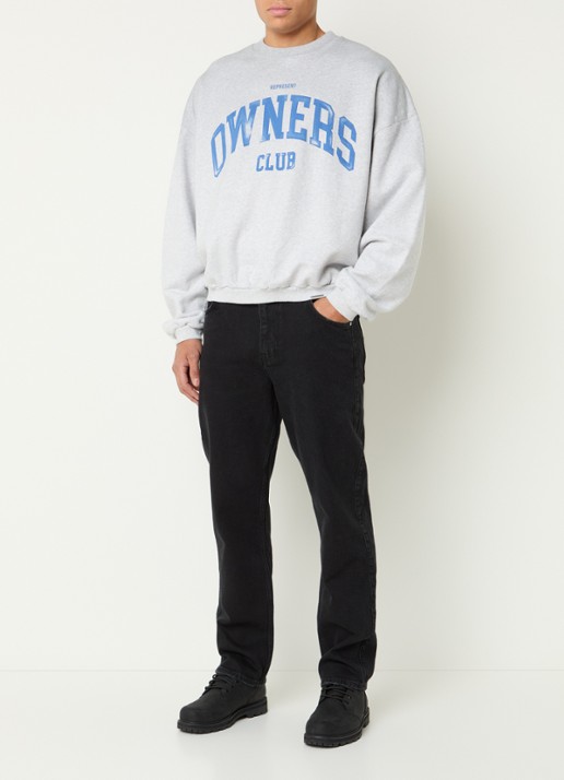Represent Sweater met logoprint - voorkant 2 grijsmele