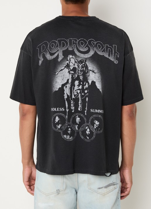 Represent T-shirt met front- en backprint - achterkant antraciet