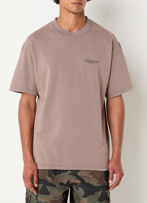 Represent T-shirt met logo- en backprint - achterkant 3 lichtbruin